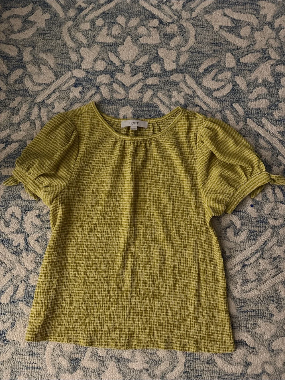 LOFT Short Sleeve Textured Top in Lime Green